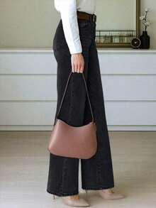 Jeans rectos y holgados para mujer con bolsillos.Sencillos, casuales, elegantes y versátiles, adecuados para todas las estaciones.Perfectos para viajar, la playa y las vacaciones de primavera - Negro - Ver 3