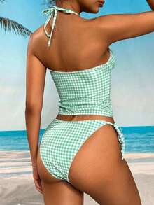 Swim Mod Conjunto de bikini a cuadros de cereza dulce - verde menta - Ver 2