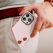 Grid Light Pink Plaid Checkered Phone Case L Adybug Phone Cover Chic Design Compatible With IPhone 17 Pro Max 16e 15 Pro 14 Plus 13 12 11 Pro Max - Pink - View 3