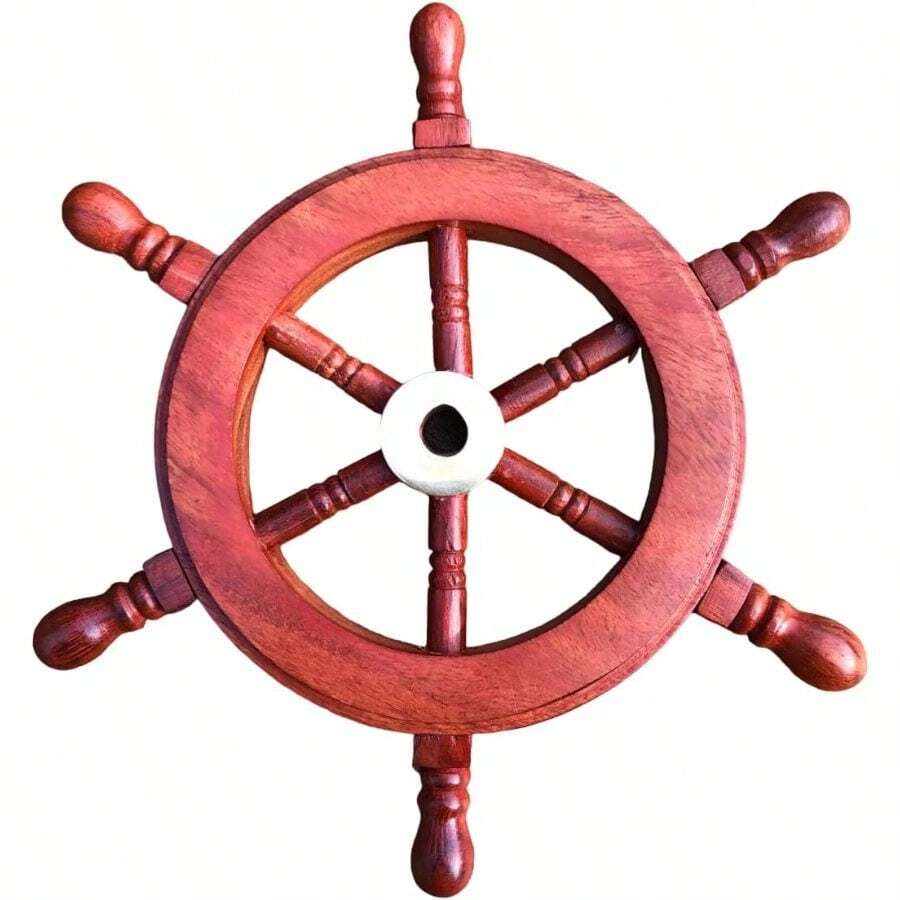 Ship Wheel 6 Wood And Brass Nautical Decor Handmade Captains Steering Personalized Ship's Wheel Vintage Maritime Gifts Home Office Wall - 棕色 + 6英吋長 x 0.5英吋寬 - 查看 1