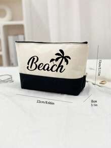1pc Women's Canvas Shoulder Bag With "Beach" And Coconut Tree Print, Spring/Summer Style, Large Capacity, Suitable For School, Work Or Casual Use, Includes Cosmetic Bag And Pink Hair Clip, Suitable For White-Collar Women And Students, Multi-Compartment Design, Suitable For Beach, School, Work And Daily Use - Multicolor - View 9