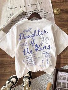Tops2026 Ropa de Verano para Mujer, Camiseta Gráfica "Hija del Rey", Ropa de Fe con Estética Bíblica, Camiseta Casual de Manga Corta con Cuello Redondo y Texto Impreso en la Espalda, Tops de Verano Holgados y Cómodos, Conjuntos de Verano Holgados y Cómodos para Mujer - Estilo Urbano Vintage, Camiseta Unisex de Algodón de Manga Corta con Cuello Redondo, blusas para mujer, playeras de mujer, blusas casuales para dama. - Blanco - Ver 2