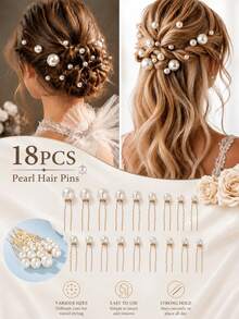 topshiny 20pcs Pearl & Rhinestone Flower Bridal U-Shaped Hair Clips Hair Accessories Set - White Pearl With Small White Flowers - View 14
