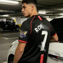 Vintage 07/08 M.Anchester United Home Black Jersey Ronaldo #7 Legendary Red Devils Breathable Soccer Top - 黑色 - 查看 2