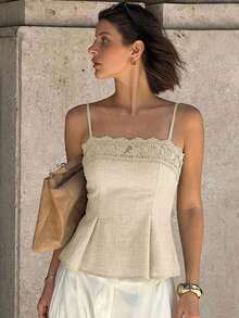 Camiseta de tirantes de uso diario versátil y casual de unicolor para mujer - Albaricoque - Ver 7