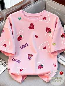 Camiseta estampada de mujer con cuello redondo y lazo con estampado de fresa - Multicolor 2 - Ver 7