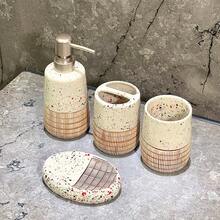 四件套斑点陶瓷浴室配件套装，包括乳液瓶、牙刷架、漱口杯和皂碟 - 斑點四件套 - 查看 10