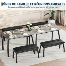 Dining Table With 2 Upholstered Benches - 3 Pcs Industrial Dining Table Set, Ideal For Dining Room, Kitchen, Studio, Restaurant - Grey - View 11