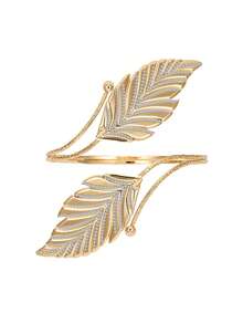 1 pieza Brazalete abierto de estilo bohemio con hojas de cristal multicapa y diseño geométrico, accesorio minimalista para vacaciones de verano - JL2730 Oro - Ver 5