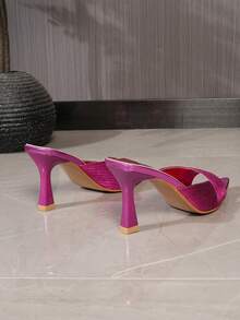 Women's Pointed Toe Woven Strap High Heel Mule Sandals - Hot Pink - View 6