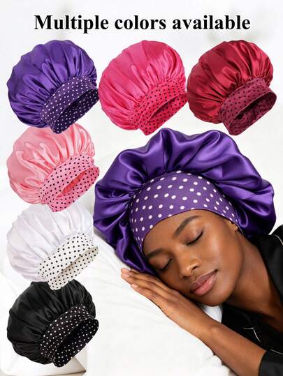 1 PC  Polka Dot Print Satin Hair Bonnet, Soft Elastic Silk Sleep Cap For Women, Anti-Frizz Night Cap For Curly Hair Elastic Wide Band Silk Hair Wrap, Comfortable Hair Care Headwear Anti-Breakage Hair Protection Cap