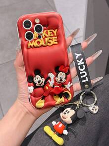 Disney Mickey Mouse Clubhouse Phone Case : 3D Fluffy Pattern Border Protector Phone Soft Phone Case With A Free Cute Mickey Bracelet Chain Lanyard, Mickey, Minnie, Goofy, Donald Duck, Daisy Duck, Pluto, For Apple 17 Promax 17 Pro 16 15 14 13 12 11 Pro Max XS Max X XR Soft Cover Summer Phone Case - 白色 - 查看 5