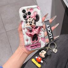 Disney Mickey Mouse Clubhouse Phone Case : 3D Fluffy Pattern Border Protector Phone Soft Phone Case With A Free Cute Mickey Bracelet Chain Lanyard, Mickey, Minnie, Goofy, Donald Duck, Daisy Duck, Pluto, For Apple 17 Promax 17 Pro 16 15 14 13 12 11 Pro Max XS Max X XR Soft Cover Summer Phone Case - trắng - Xem 1