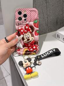 Disney Mickey Mouse Clubhouse Phone Case : 3D Fluffy Pattern Border Protector Phone Soft Phone Case With A Free Cute Mickey Bracelet Chain Lanyard, Mickey, Minnie, Goofy, Donald Duck, Daisy Duck, Pluto, For Apple 17 Promax 17 Pro 16 15 14 13 12 11 Pro Max XS Max X XR Soft Cover Summer Phone Case - 白色 - 查看 3