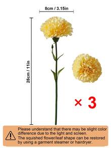 1pc/3pcs/6pcs Artificial Carnation, Silk Imitation Flower Stem, Suitable For Funeral Decoration, Wedding Bouquet, Wreath, DIY Crafts - Yellow - View 8