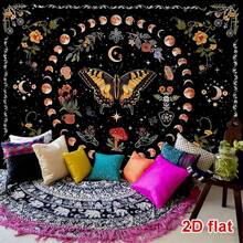 1pc Black Background Sky Butterfly Tapestry, With Orange Moon Phase And Floral Pattern, Suitable For Mysterious Witchcraft Style Home Decor, Bohemian Style Wall Art Fabric - Multicolor - View 7