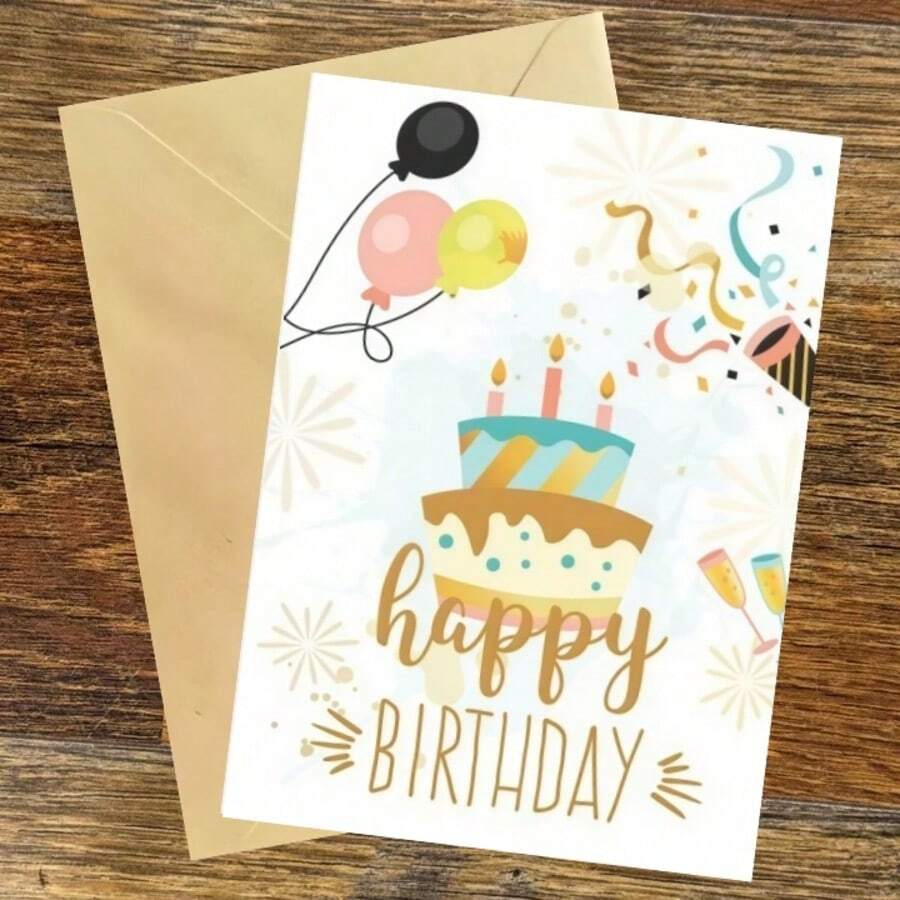 1张精美生日贺卡,附赠随机颜色和款式信封 - 男女通用生日快乐贺卡 - 快樂賀卡白 - 查看 1