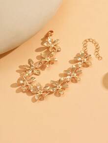 1pc Fashion Elegant Design Gold Glitter Drip Glaze Flower Bracelet, Versatile Women's Hand Jewelry, Suitable For Daily Wear, Dating, Photography, Party, Chain Cut By Length, Number Of Sections Not Fixed - Gold - View 3