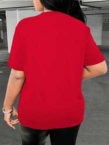 Nueva camiseta casual de mujer con cuello redondo y estampado de leopardo - Rojo - Ver 2