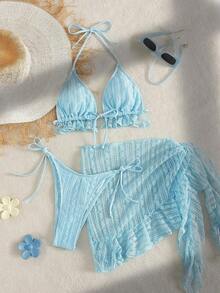 Swim Mod Set de 3 piezas de ropa de baño de verano para mujer - Azul menta - Ver 4
