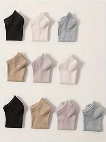 1/5/10/15/20 Pasang Kaos Kaki Pendek Minimalis Kasual Wanita Warna Polos, Warna Hutan Acak - MultiWarna - View 3