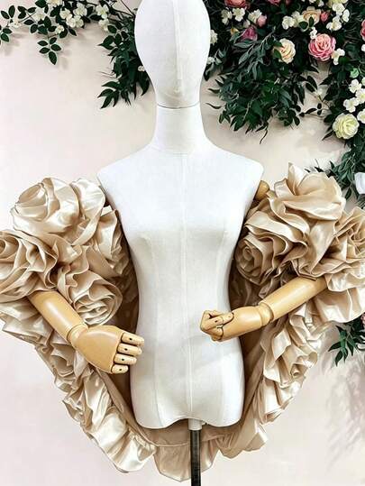 欧美风格手工3D立体花卉披肩/小斗篷，晚礼服优雅配饰，粉色和红色