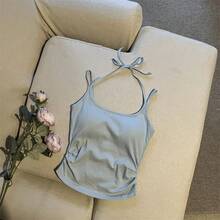 Top de tirantes corto irregular de verano para mujer, estilo ajustado, ropa exterior, top con vendaje estilo Spicy Girl, mezc... - BLANCO - Ver 6