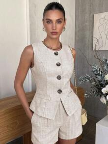 Traje elegante de oficina para mujer en amarillo claro/crema - Albaricoque - Ver 8