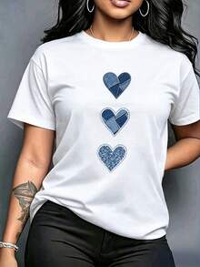2026 Women's Cotton T-Shirt Casual Quality Oversized Plus Size T-Shirt With Heart And Leopard Print - Chic Casual Clothing For Women Basic Unisex T-Shirt - 白色-3 - 查看 2