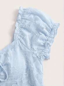 Blusa de gasa con bordado floral elegante, top de verano dulce y encantador para mujeres - Azul - Ver 4