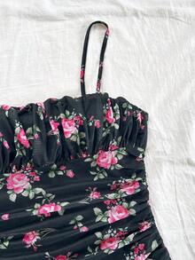 Vestido mini de línea A con tirantes de espagueti rosa y romántico Ditsy Floral para mujer, adecuado para fiesta, cita, San Valentín, Pascua, carnaval, crucero por la playa, Afternoon vestido de moda para té, primavera/verano - Multicolor 5 - Ver 4