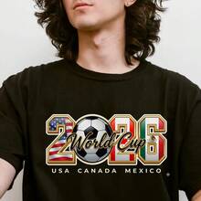 Camiseta  Copa Mundial 2026, Camiseta con Gráficos de Fútbol de EE. UU., Canadá y México, Camiseta a Juego de la Copa Mundial, Camiseta Unisex de Cuello Redondo - Blanco (solo estilos en blanco y negro) - Ver 8