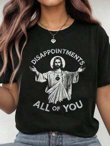 Conjunto para el Día de la Madre, 1 pieza, 100% Disappointments All Of You Christian, Camiseta sarcástica para hombre, Camiseta unisex estampada, Estilo nuevo, Atuendo casual diario, Uso en las 4 estaciones, Camiseta básica, Éxito de  para el Día de San Valentín, Tops de mujer - Negro - Ver 5