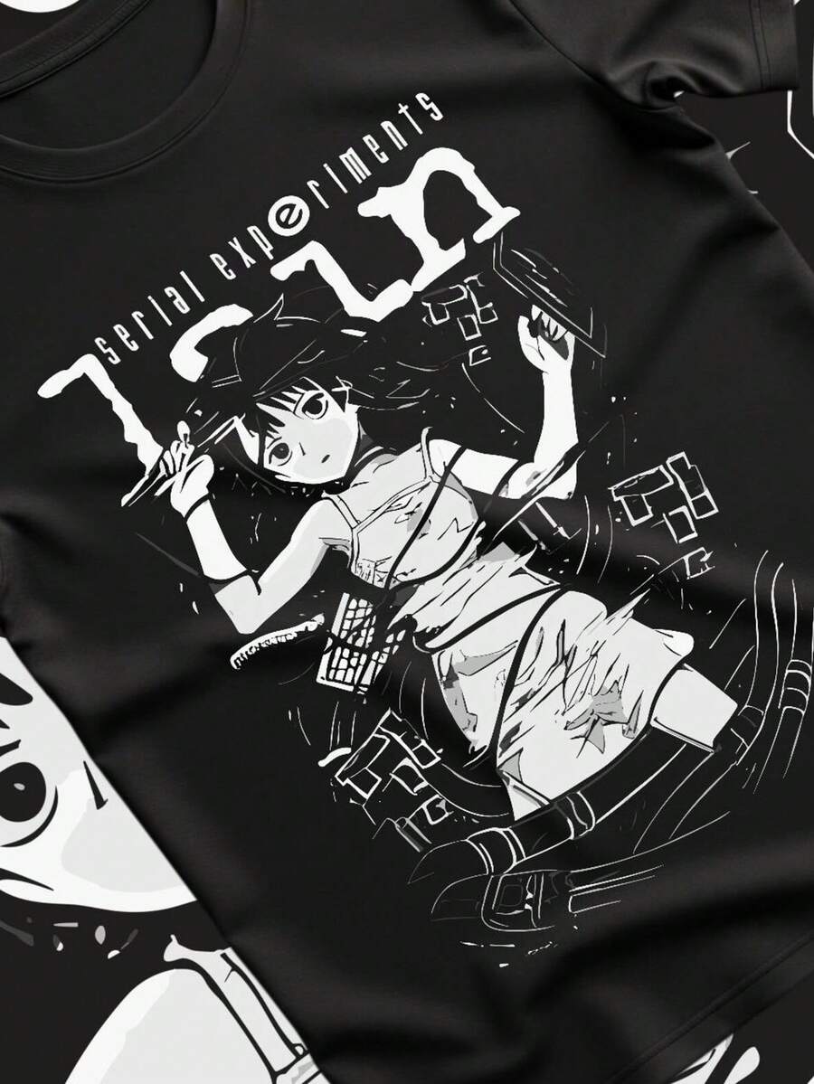 Camiseta Serial Experients Lain, camiseta gráfica de anime de ciencia ficción para hombre y mujer, camiseta de anime, regalo de anime, cyberpunk, camiseta de regalo de anime manga. Camiseta unisex de 220 g, 100% algodón, peso ideal para todas las estaciones, adecuada tanto para hombres como para mujeres. Tejido de alta calidad y duradero, suave al tacto y de larga duración. Top transpirable, adecuado para el uso de otoño de las mujeres, para vacaciones, el Día de la Madre, celebraciones del Día de la Independencia y como regalo. - Negro - Ver 1