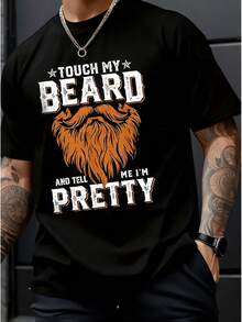 Camiseta deportiva casual para mujer con diseño de hombre tatuado y barba naranja - Camiseta negra elástica de cuello redondo, lavable aáquina, de ajuste cómodo para todas las estaciones. Prenda de ocio con estampado llamativo y tejido opaco. - Negro - Ver 1