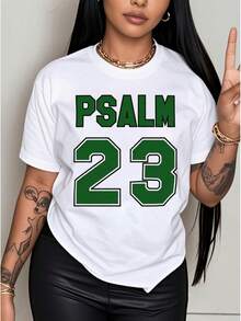 Women's Printed T-Shirt With PSALM 23 Graphic Design - Casual Short-Sleeved Round Neck T-Shirt, Relaxed Fit For All Seasons, Perfect For Everyday Wear And Holidays, Machine Washable. - White - View 7