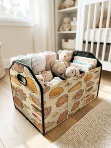 1pc Compartment Storage Box, Laundry Basket, Large Capacity Foldable With Patterned Print, Suitable For Nursery, Bedroom, Baby Clothes, Under Bed Storage, Toy Storage - Multicolor - View 6