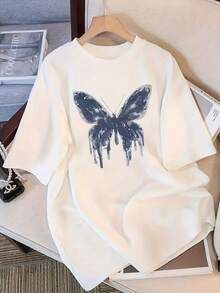 Butterfly Print T-Shirt 2026, Casual Short Sleeve Round Neck Top, Printed T-Shirt For Women Spring And Summer. - Putih - View 7