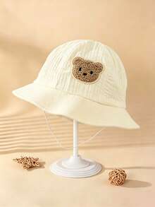 1pc Cute Bear Patch Baby Bucket Hat, Lightweight Breathable Adjustable Chin Strap Infant Bucket Hat - 1PC - View 12