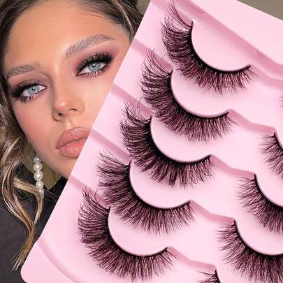 ENCHUW 5 Pairs False Eyelashes Natural Look Cat Eye Lashes Wispy Fake Eyelashes 3D Strip Lashes Thick Eye Lashes Soft Lashes Fluffy Natural Eye Lashes Multipack