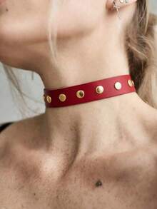 1pc Gothic Style Red Collar Necklace With Metal Buckle, Sexy Accessory Suitable For Daily Wear And Parties - Red - View 1