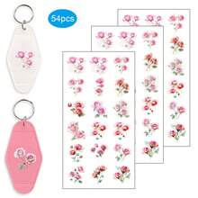 54pcs Abstract Pink Roses UV DTF Stickers, Colorful UV DTF Transfer Stickers, High Viscosity UV DTF Transfer Paper Creative Floral Patterns, Durable Adhesive, Home Decorations, Enthusiasts Suitable For Keychains, Small Pendants, Mugs UV DTF Keychain Sticker(Stickers Solely) - Multicolor - View 8