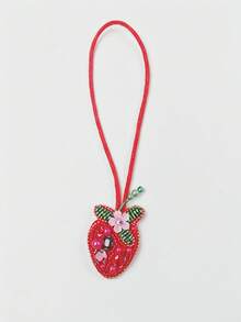 1 chiếc mặt dây chuyền hình trái cây thủ công kiểu Bohemian đính hạt, họa tiết dưa hấu, thanh long, dâu tây, cà tím, đính kim sa, làm từ da. - Đỏ - Xem 6