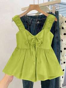 Blusa sin mangas de ajuste holgado con cintura anudada para mujer - Verde - Ver 7