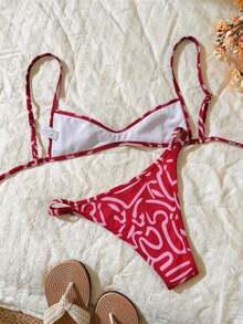 Conjunto de bikini con tirantes de espagueti de tela jacquard para mujer, primavera/verano - Multicolor 6 - Ver 2