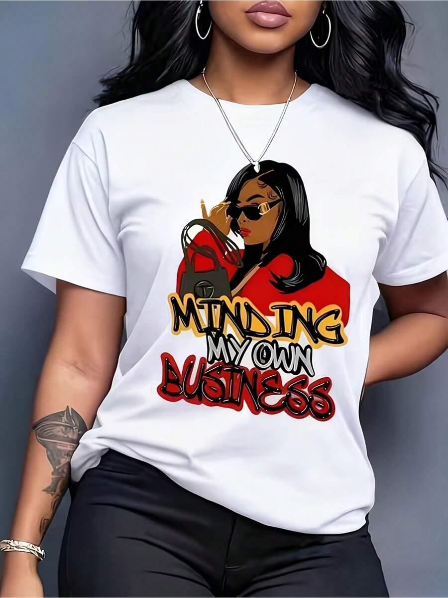 Elegante camiseta de uso diario con estampado de moda "Cada uno por su cuenta"| Adecuado para el hogar y los viajes, una excelente opción de regalo.| Regalos preferidos para Navidad, San Valentín y cumpleaños| Camiseta Casual Chic de Moda con Estampado de Letras para Primavera/Verano - Blanco - Ver 1
