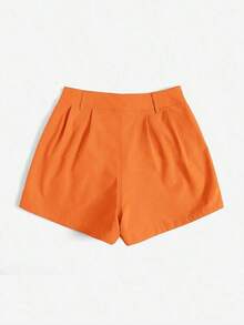 Shorts diarios tejidos de unicolor para mujer, sencillos - Naranja - Ver 2