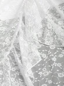 Falda de estilo vintage de palacio con dobladillo alto y bajo, de encaje floral blanco, para primavera/verano, con cordón, volantes y volados, falda de fiesta, falda de estilo bohemio - Blanco - Ver 4