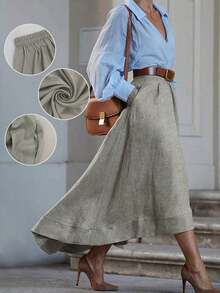 Falda de unicolor simple y a la moda, ideal para todo uso, nueva colección otoño 2025 - Gris - Ver 7