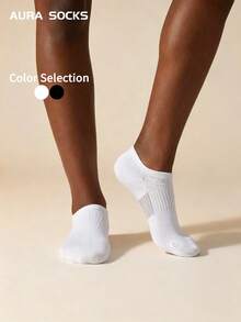 1/5 paires de chaussettes invisibles pour femmes, chaussettes de sport, chaussettes basses, chaussettes respirantes matelassées à rayures blanches et noires pour le sport, la course, le fitness - Multicolore - Voir 1